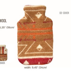 Size chart image: 100% wool Cover 03 with measurements 39 cm length and 24 cm width, plus small back-view icon