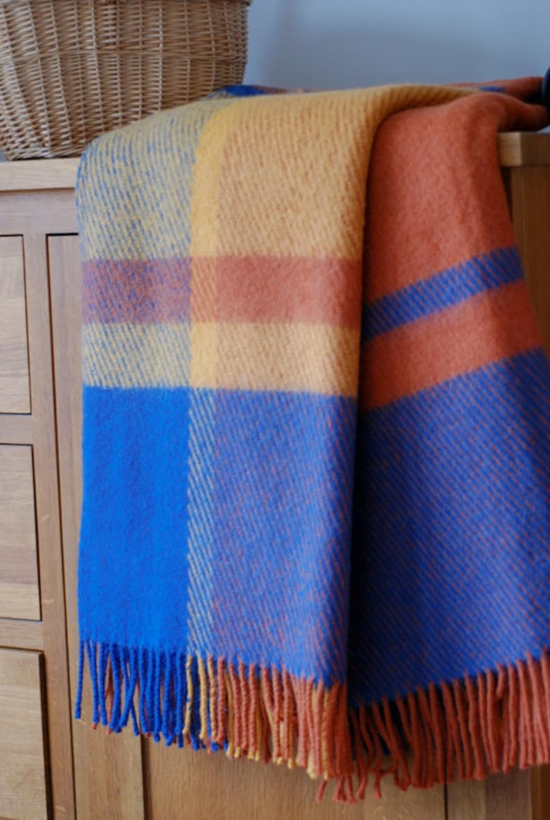 Bright Colorful Warm Wool Blanket Throw, Wool Throw Wrap Blanket