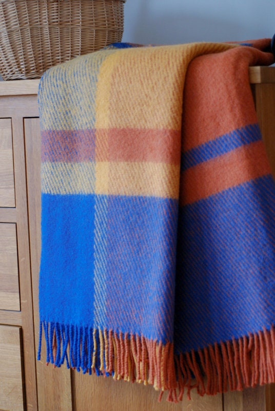 Bright Colorful Warm Wool Blanket Throw, Wool Throw Wrap Blanket