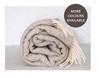 Beige Herringbone Wool Couch Blanket 51x73", Lightweight Summer Patio Throw, Neutral Lap Afghan | Wolldecke