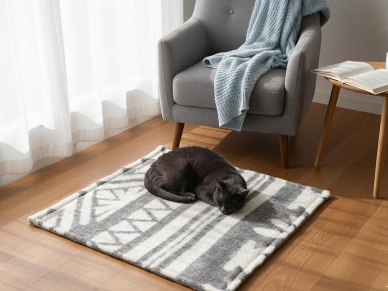 100% Wolle Katzen Eigenwärmekissen - Weicher, warmer Teppich für Hunde und Katzen, Bodenmatte Bild 1
