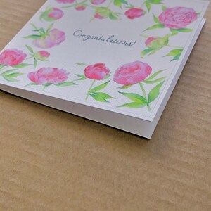 Blank Greeting Card With Pink Peonies, Watercolor Flowers Card ...