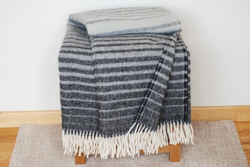 Lightweight grey shades wool throw, soft cozy blanket housewarming gift, 100% Natural Wool throw