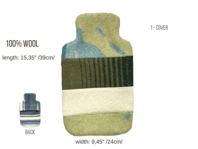 NZ Wool Hot Water Bottle Cover 2Qt 2L, Geometric Heating Pad Alternative, Period Cramp Relief Cozy Insulating Sleeve | Wärmflasche image 3
