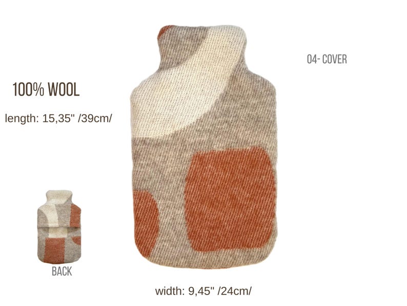 NZ Wool Hot Water Bottle Cover 2Qt 2L, Geometric Heating Pad Alternative, Period Cramp Relief Cozy Insulating Sleeve | Wärmflasche image 9