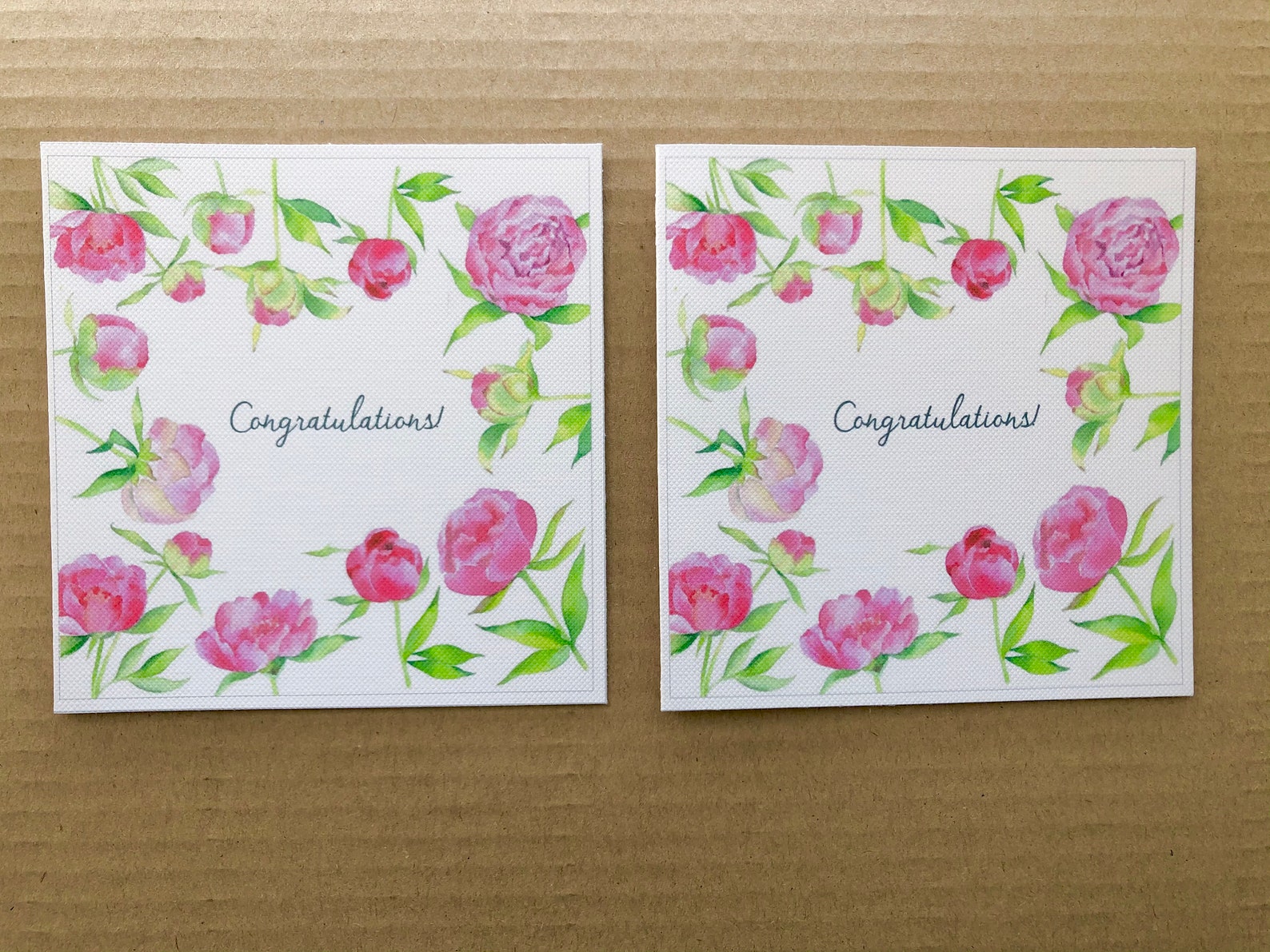 Blank Greeting Card With Pink Peonies, Watercolor Flowers Card ...