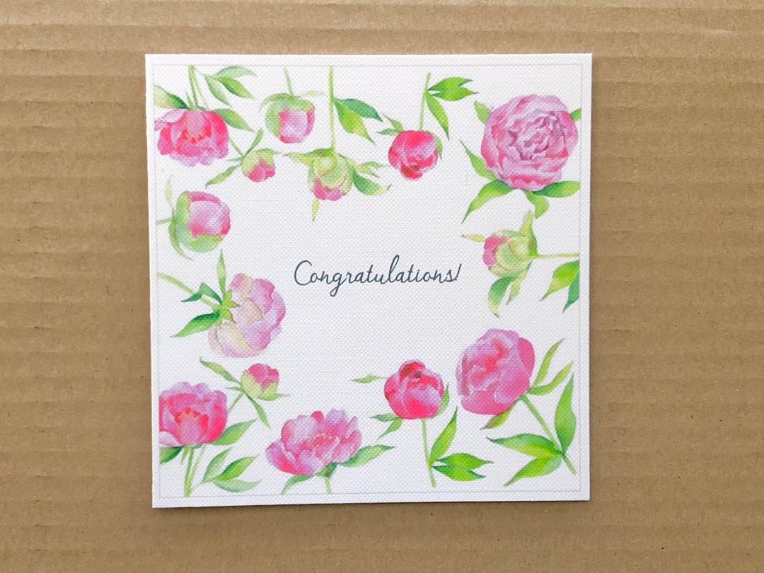 Blank Greeting Card With Pink Peonies, Watercolor Flowers Card ...