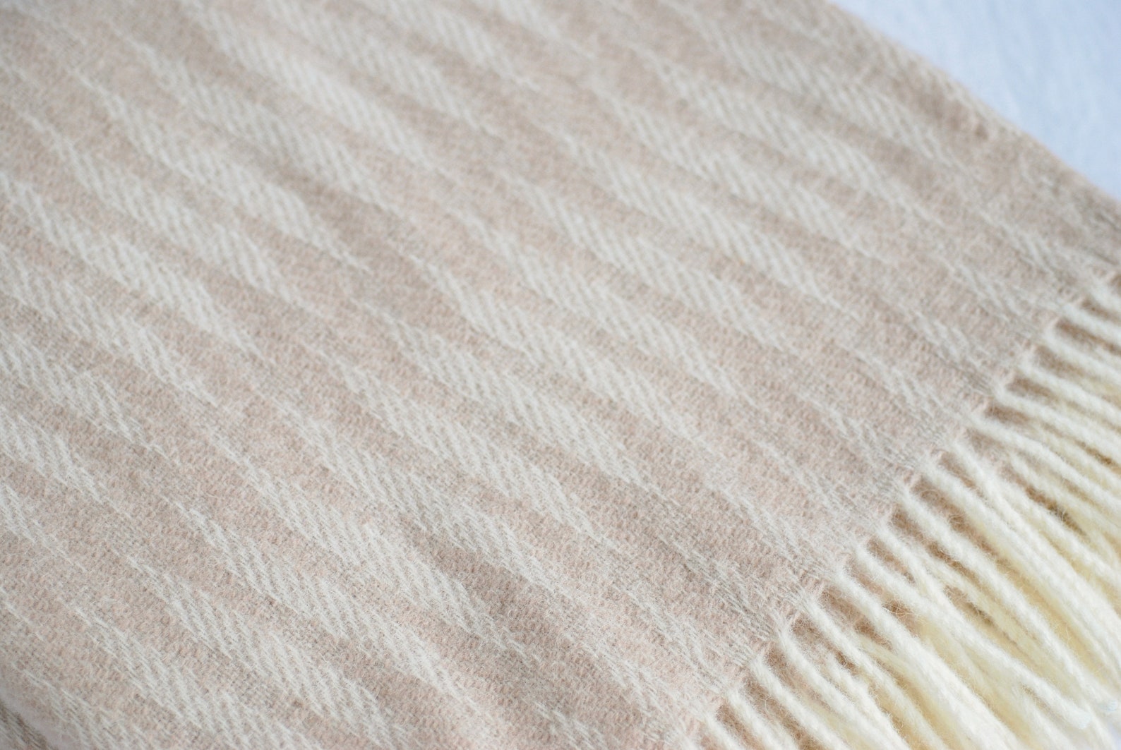 Light Brown Wool Throw, Warm Soft Wool Blanket, Lightweight Waves