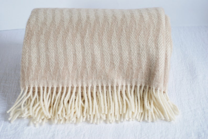Light Brown Wool Throw, Warm Soft Wool Blanket, Lightweight Waves