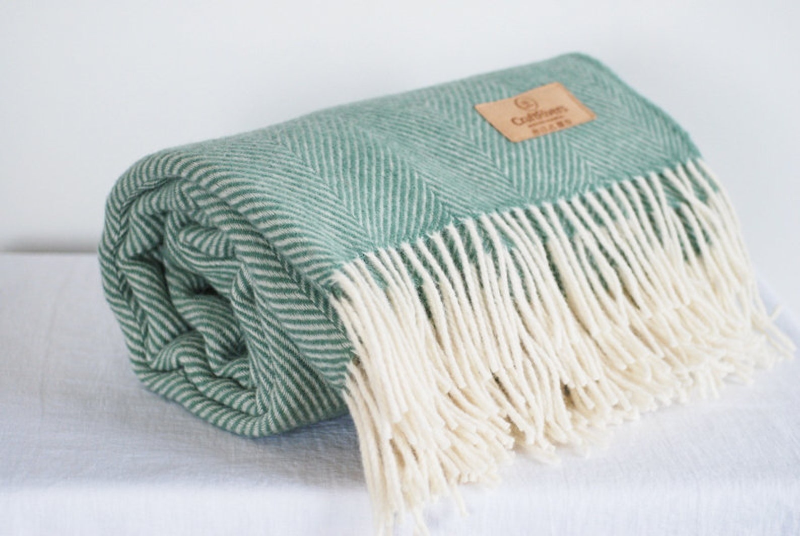 Pure wool blanket sage green ivory wool throw blanket | Etsy