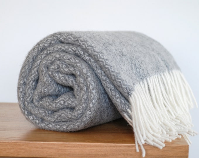New Zealand Wool Throw, Grey Ivory Winter Warm Soft Light Weight Wool