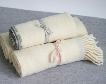 Ivory organic wool remnants, natural wool fabric scraps, wool fabric bundle, ivory white fabric
