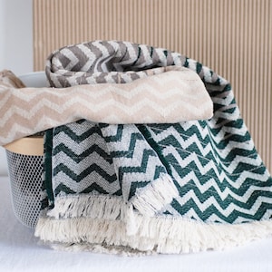 Zick Zack Gradient Baumwolle werfen Decke roh weiß grün grau Creme Sommer Yoga werfen, gewebte Baumwolldecke 55 &quot;x 75&quot;