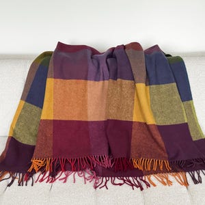 Coperta in lana a quadri colorati – Coperta in lana neozelandese al 100% con frange