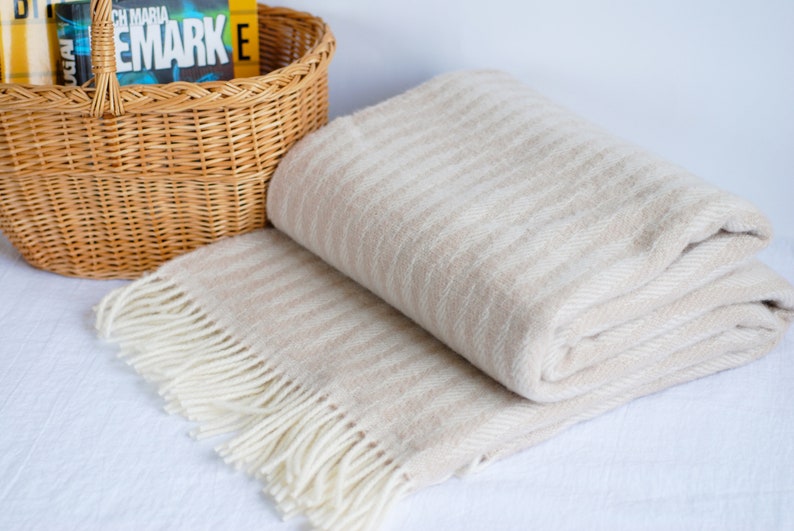 Light Brown Wool Throw, Warm Soft Wool Blanket, Lightweight Waves