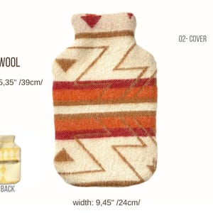 Size chart image: 100% wool Cover 02 with measurements 39 cm length and 24 cm width, plus small back-view icon
