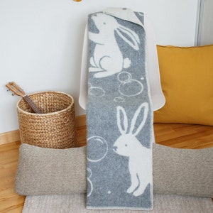 Grey throw blanket for kids, grey bunny wool crib blanket, warm soft wool throw, gift for new mom, extra cot bed cover