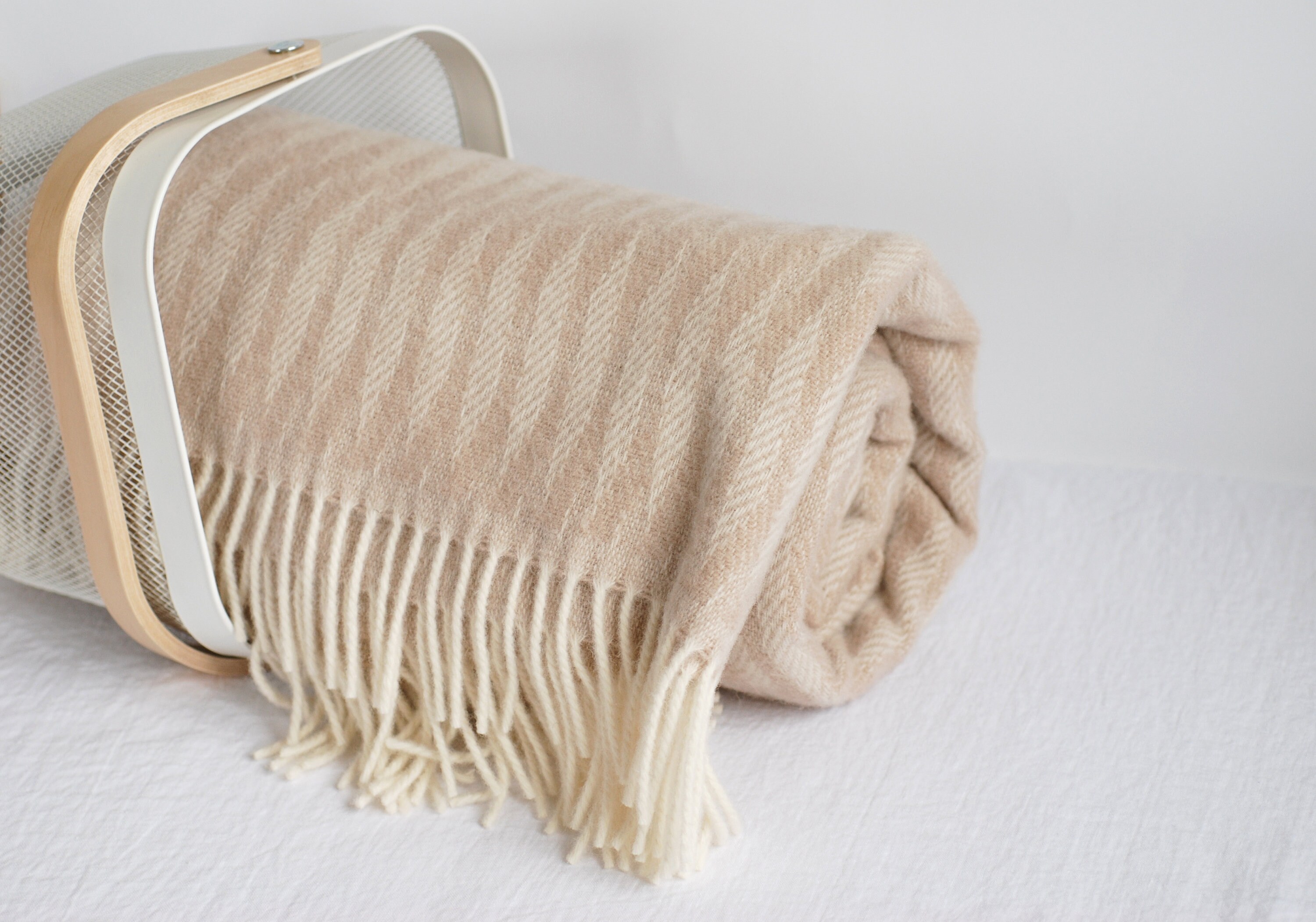 Light Brown Wool Throw, Warm Soft Wool Blanket, Lightweight Waves