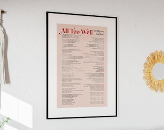 DIGITAL POSTER DOWNLOAD - All Too Well Ten Minute Version Lyrics Poster