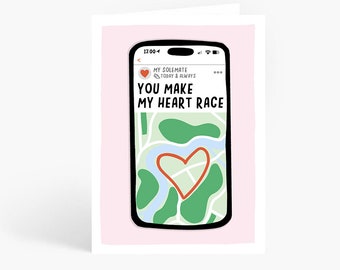 You Make My Heart Race, Strava Running Card, Funny Anniversary Day Card, Runners Anniversary Card, Solemate, A6 Card by Amelia Elwood