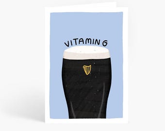 Vitamin G Card, Guinness Card, Funny Birthday Card, Stout Lover, Split The G, A6 Card by Amelia Ellwood