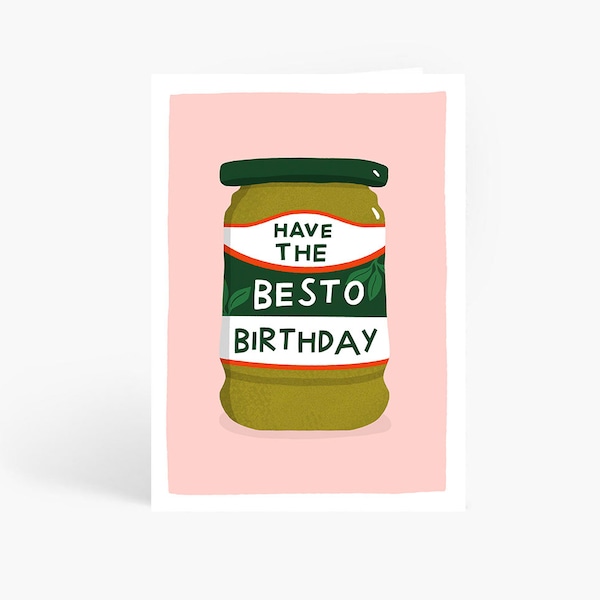 Pesto Geburtstagskarte, Have The Besto Geburtstag, lustige Geburtstagskarte, Basil Pesto Wortspiel, Geburtstagsspielspiel, A6 Karte von Amelia Ellwood