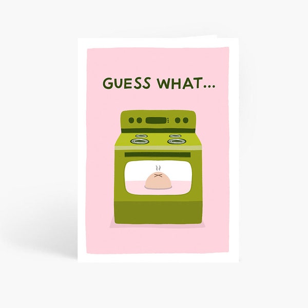 Pregnancy Announcement Card, Guess What, Bun In The Oven, I'm Pregnant Card, New Baby Card, A6 Card by Amelia Ellwood