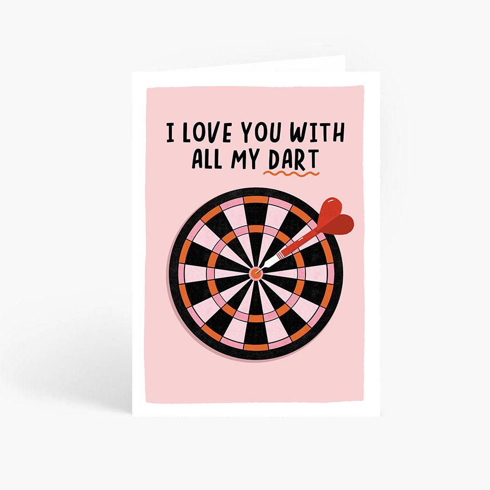 DARTSLIVE 40th Anniversary Card(エイリやん) I Love You With All My Dart, Funny Valentine's Day Card