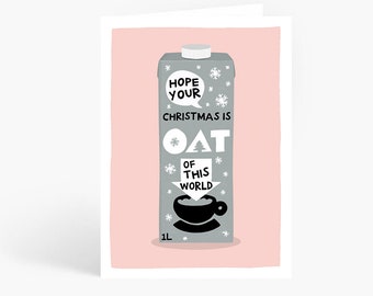 Oat Milk Christmas Card, Oat Milk Illustration, Vegan Christmas, Funny Christmas, Cute Holidays Card, Food Pun,A6 Card by Amelia Ellwood