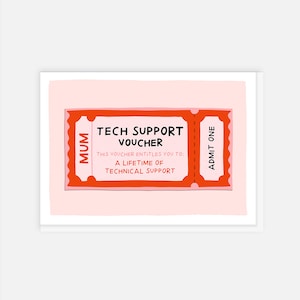 Tech Support Voucher Card, Funny Mum Card, Lifetime Of Technical Support, Technical Support Mum, A6 Card by Amelia Ellwood