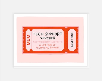Tech Support Voucher Card, Funny Mum Card, Lifetime Of Technical Support, Technical Support Mum, A6 Card by Amelia Ellwood