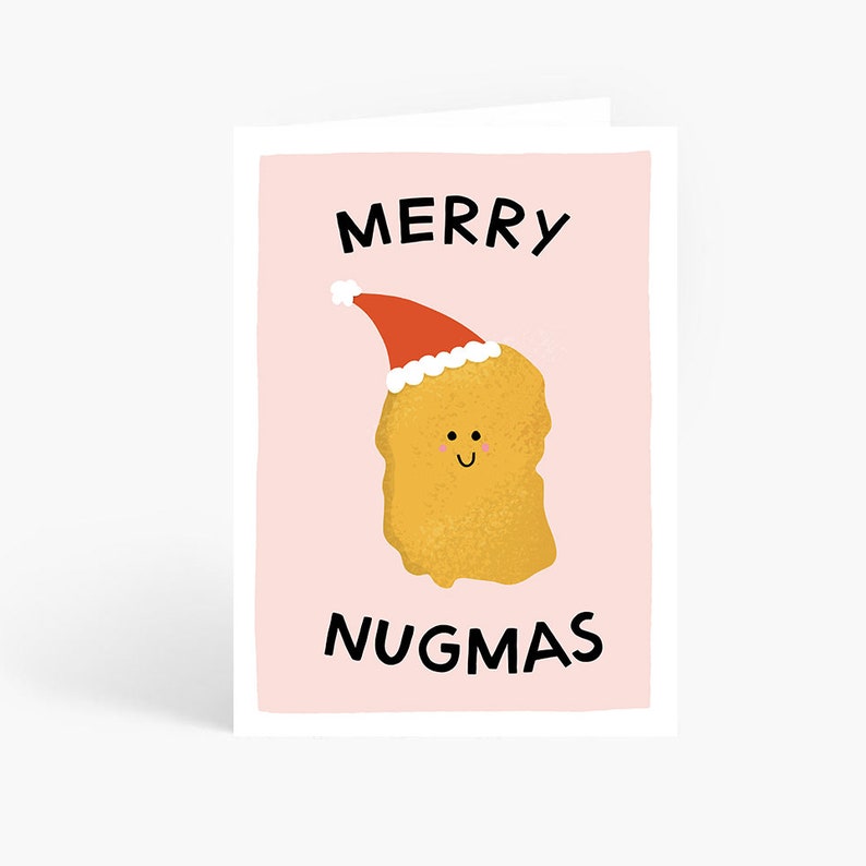 Merry Nugmas, Chicken Nugget Illustration, Funny Christmas Card, Cute Holidays Card, Funny Christmas Pun,Food Pun, A6 Card by Amelia Ellwood image 1