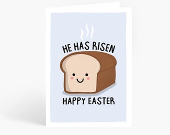 He Has Risen, Happy Easter, Funny Easter Pun Card, Funny Card, Happy Easter, Bread Illustration, A6 Card by Amelia Ellwood