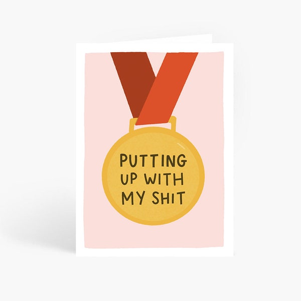 Medal For Putting Up With My Shit, Funny Card, Mum Birthday Card, Mum Birthday, Funny Card, A6 Card by Amelia Ellwood