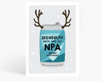 BrewDolph Christmas Card, Funny Christmas Card, Christmas Beer Pun, IPA, Pale Ale Card, Funny Dad Christmas Card, A6 Card, by Amelia Ellwood