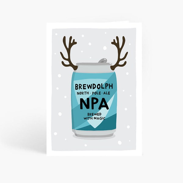 BrewDolph Christmas Card, Funny Christmas Card, Christmas Beer Pun, IPA, Pale Ale Card, Funny Dad Christmas Card, A6 Card, by Amelia Ellwood