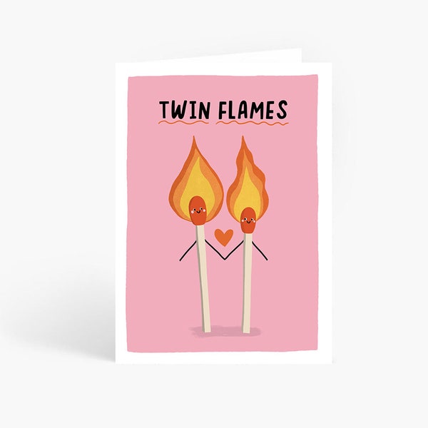 Twin Flames, Valentine's Day Card, Anniversary Card, Cute Match Illustration, A6 Card by Amelia Elwood