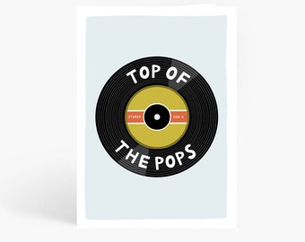 Top Of The Pops Vinyl Card, Funny Father's Day Card, Pops Birthday Card, Vinyl, Record, LP, Dad Music, A6 Card, by Amelia Ellwood