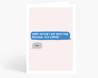 Tech Support Card, Mother's Day Card, Funny Mum Card, Technical Support, Techophobe Mum, Text Message Mum, A6 Card by Amelia Ellwood