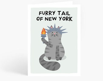 Furry Tail Of New York, Funny Cat Card, Funny Christmas, Christmas Pun, Holidays Card, Cat Illustration, Cat Pun, A6 Card by Amelia Ellwood