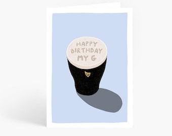 Birthday Guinness Card, Happy Birthday My G, Funny Birthday Card For Him, Guinness Lover, Split The G, A6 Card by Amelia Ellwood
