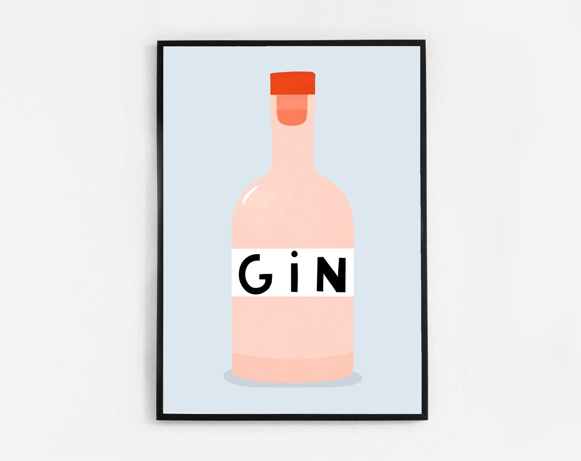Gin Bottle Print Pink Gin Illustration Gin Lover Wall Art Etsy UK