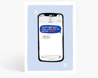 Classic Dad Text Message, Funny Dad Birthday Card, Dad Texts, Dad Thumbs Up, Funny iMessage, A6 Card, by Amelia Ellwood