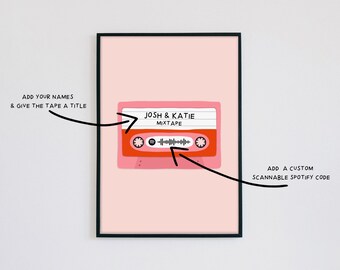 Personalised Spotify Mixtape Print, Custom Music Valentine's Day, Cute Anniversary, Personalised Anniversary, Art Print by Amelia Ellwood