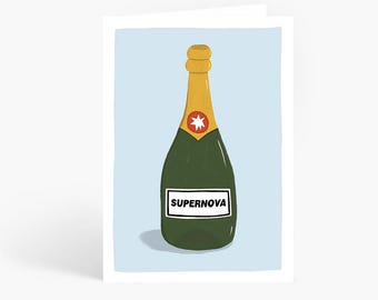 Champagne Supernova Oasis Birthday Card, Funny Oasis Card, Britpop, Music, Indie, Supersonic, Wonderwall, A6 Card, by Amelia Ellwood