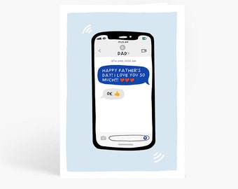 Classic Dad Text Message Father's Day Card, Dad Texts, Dad Thumbs Up, Funny Dad Card, A6 Card, by Amelia Ellwood