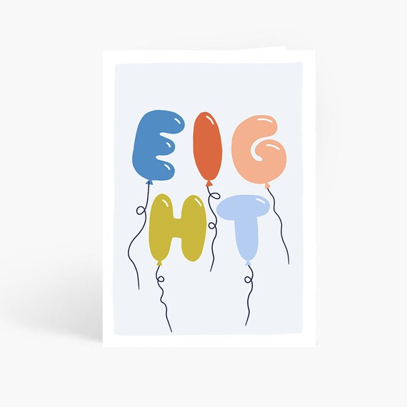 Geburtstagskarte Für Mädchen Zum 8. Geburtstag – Ungewöhnliches Design, 148x310 Mm, Innen Leer