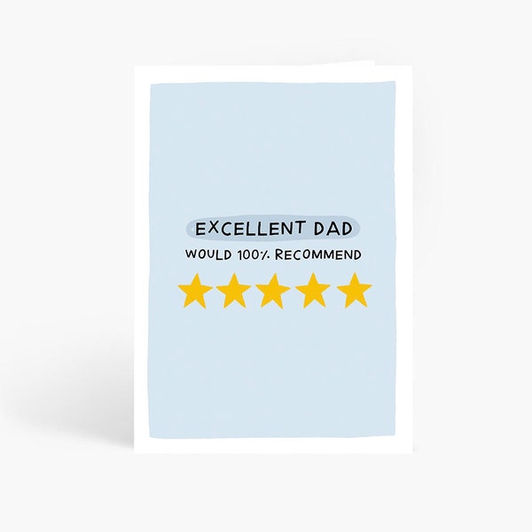 5 Star Dad, Funny Father's Day Card, Excellent Dad 5 Star Review Would Recommend, No 1 Dad, Dad Birthday Card, A6 Card, by Amelia Ellwood