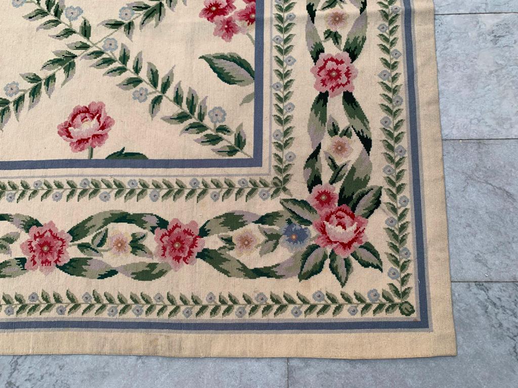 Grand Tapis Vintage Français Aubusson Floral Tissé Main, Laine, 279x215 Cm (env. 7x9 Ft)