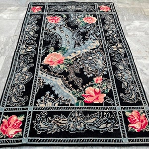 4X6 Handmade Rug, Area Rug, Vintage Rug, French Aubusson Rug, Needlepoint Rug, Wool Kilim Rug, Floral Rug, Home Decor Rug, 177 x 107 cm